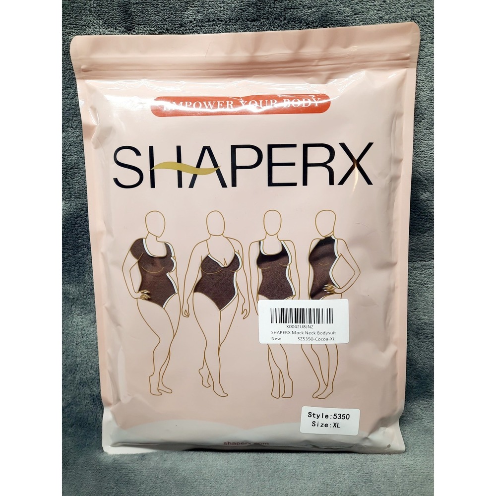 Shaperx Mock Turtle Neck Long Sleeve Bodysuit Cocoa Size XL NEW